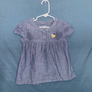 Simple Chambray Blue Short-Sleeve Embroidered Flower Tee